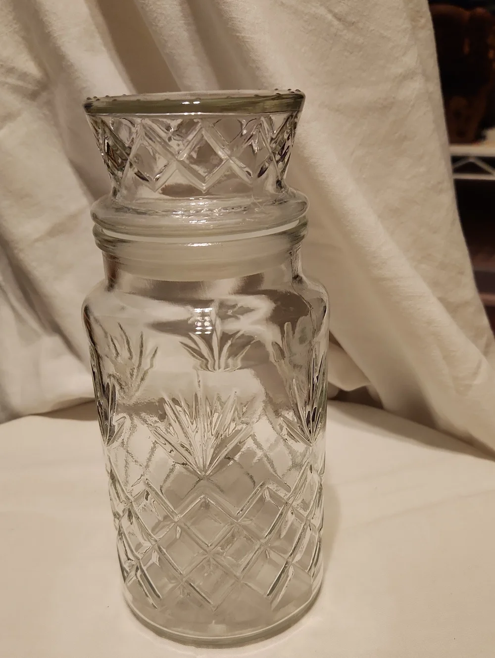 Planters- Clear Glass Decorative Canister with Cut Diamond Pattern-1983